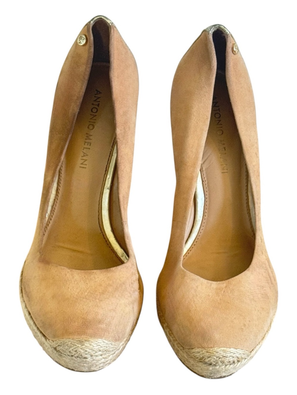 Women’s tan suede espadrille wedge pumps by Antonio Melani- Size 7.5